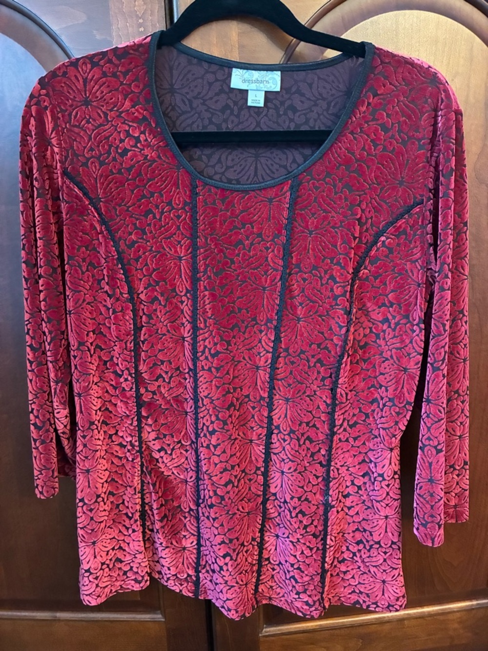 Whimsigoth Y2K Dressbarn Red Velvet Burnout Top Vamp Damask Romantic Coquette L